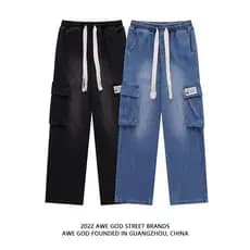 Americano Retro macacão Jeans feminino adequado para forma de pêra solto Multi-bolso em linha reta calças de perna larga