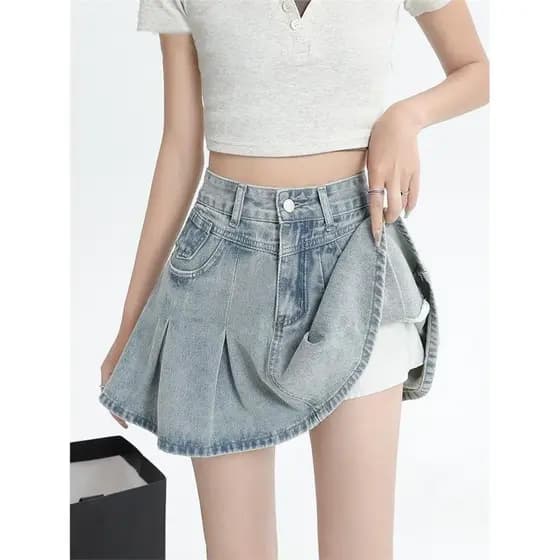 Cor clara cintura alta Denim busto feminino 2026 novo estilo verão Plus Size gordura MM menina quente mais magro olhar a