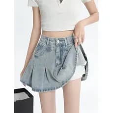 Cor clara cintura alta Denim busto feminino 2026 novo estilo verão Plus Size gordura MM menina quente mais magro olhar a