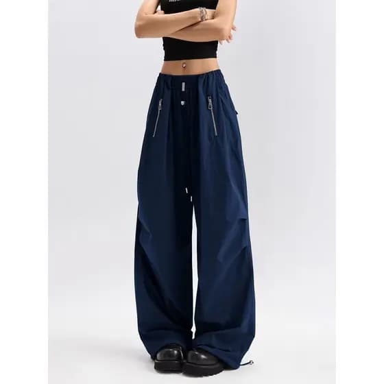 Macacão de cintura alta feminino verão de secagem rápida respirável All-Match único bolso com zíper calças de perna larg