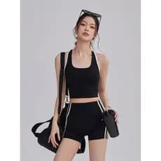 Roupa íntima esportiva à prova de choque feminina com almofada no peito cor contrastante linda costas colete de ioga rou