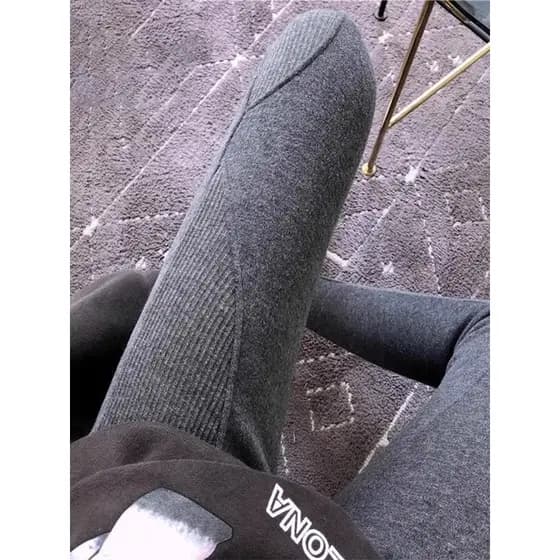 Outono inverno cinza rosqueado Leggings feminino exterior wear estiramento interior usar calças compridas forro de lã en