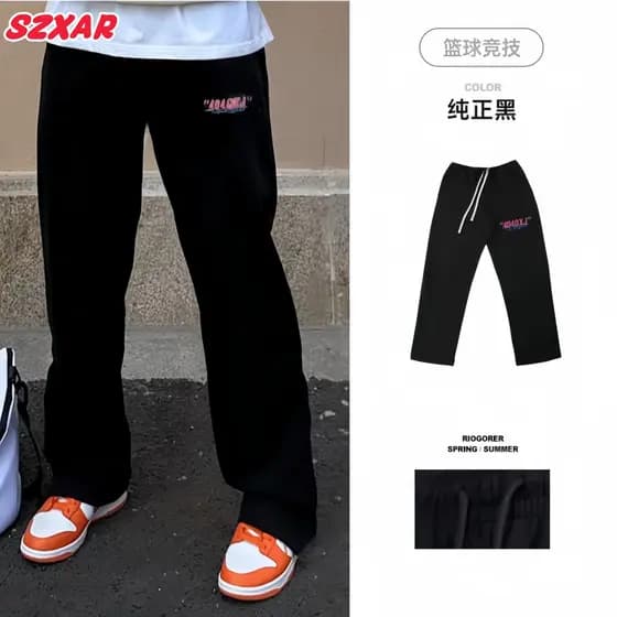 American Street Wear Único Impresso Casual Solto Calças Retas Masculinas Outono Inverno Forro de Lã Engrossado All-Match