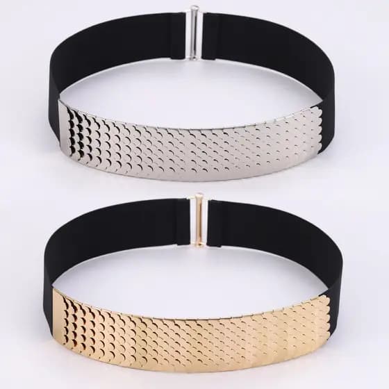 Cinto decorativo feminino Metal elástico cintura selo cinto de ouro prata moda peixe escala padrão combinando vestido Al