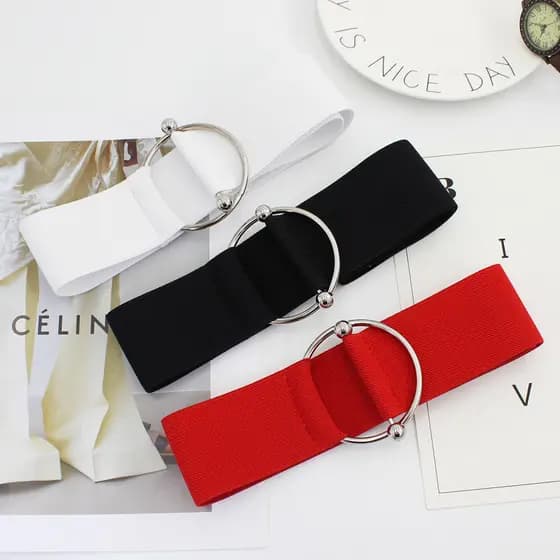 Cinto elástico anel de Metal feminino estilo ins com vestido suéter versão coreana saia elástica decorativa 5cm