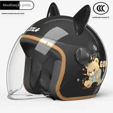 Pink Cat Ear Capacete Urso Dos Desenhos Animados | 3C Certified | Anti-Fog Clear Visor para Scooter & Bike Segurança