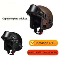 Capacete Retrô De Motocicleta Em Couro, Capacete 3/4 Aberto Preto 57/58