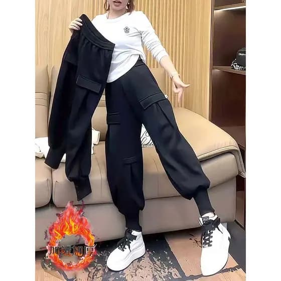 Macacão de lã preta com lã, Leggings femininas 2026 outono inverno venda quente solto grande