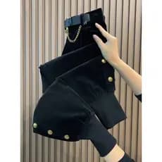 Outono inverno novo estilo listrado calças de lã calças magras cintura alta elástica moda All-Match confortável cenoura