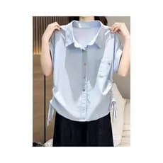 Polo polo gola camisa de ombro manga curta feminina 2026 novo estilo cordão cintura estreita solta All-Match camisa curt