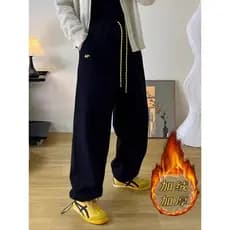 2026 outono inverno novo estilo escovado engrossado cordão Sweatpants bordado solto gravata-perna dois nós