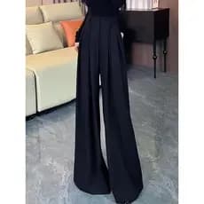 Preto plissado Design calças femininas 2026 início da primavera venda quente solto mais magro olhar solto sentir confort