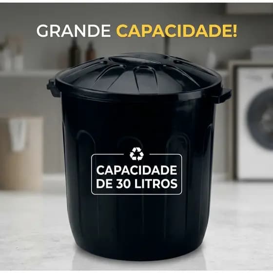 Lixeira 30 Litros - Balde Lixão Cesto Para Lixo Com Tampa Super Resistente Ótima Qualidade Pratica Limpeza E Organização