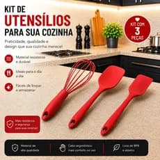 Kit de Utensílios de Silicone para Cozinha Doceria Vermelho e Preto - Batedor Colher Reta espátula pão duro