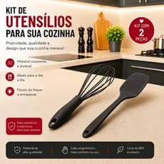Kit de Utensílios de Silicone para Cozinha Doceria Vermelho e Preto - Batedor e Colher Reta
