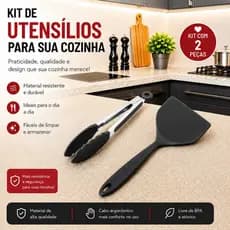 Kit de Utensílios de Silicone para Cozinha - Pegador De Silicone e Inox Para Carne Churrasco Salada e Espátula Raspador