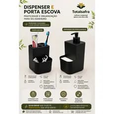Kit Banheiro com Dispenser Sabonete Líquido + Porta Escova de Dente Prático e Moderno