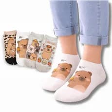 Kit 05 pares de Meia Feminina Adulto Cano Curto Capivara 36 ao 41
