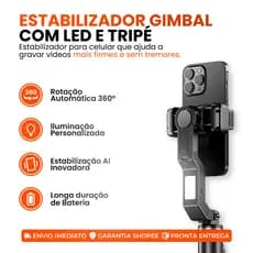 BASTÃO SELFIE TRIPÉ COM LUZ LED ESTABILIZADOR GIMBAL BLUETOOTH CONTROLE REMOTO 101CM