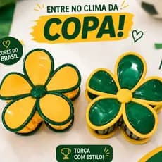 Presilha Flor Copa do Mundo Verde e Amarela / Piranha Flor Verde Amarelo Torcedor Copa do Mundo