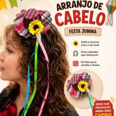 Presilha com chapéu e Arranjo de Cabelo com Brinco de Festa junina Cores Sortidas