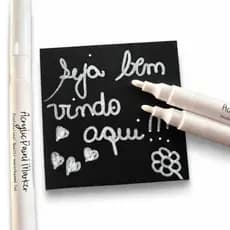 Kit bloco Adesivo 50 fls preto + caneta caneta branca acrílica
