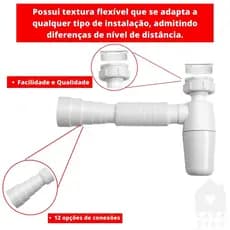 Sifão Copo Universal Copoflex Branco Tubo Extensivo Sanfonado Pia Lavatório