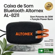 Caixa de Som Bluetooth Altomex AL-8211 30W Potente Power Bank USB-C V5.3 TWS Sem Fio Bass Bateria Longa