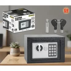 Cofre Digital Eletrônico com Senha + Chave Aço Reforçado Preto| Segurança para Dinheiro e Documentos