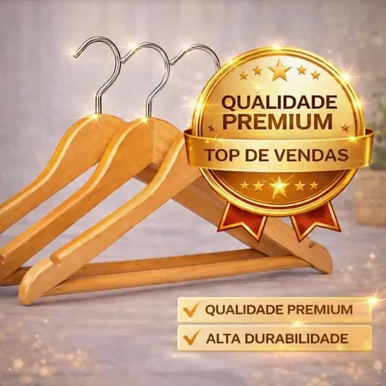 Kit 3 Cabides Madeira Envernizados 45cm Reforçados Antiderrapantes Premium organização roupas closet