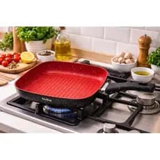Frigideira Grill Quadrada 24cm Antiaderente Stone Inducao Cabo Resistente Duravel