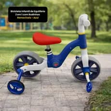 Bicicleta Infantil Equilíbrio 2 em 1 com Rodinhas Removíveis Azul Até 25kg Infantil