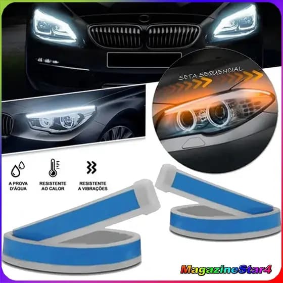 🚗 Fita LED Sequencial DRL Branco/Amarelo para Farol Seta Dinâmica Universal
