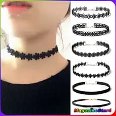 🖤 Kit 4 Gargantilhas Preta Feminina - Colar Choker Elegante e Ajustável