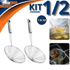Escumadeira Peneira Em Inox 13cm 1 ou 2 Para Frituras Ideal Para Cozinha Batata Pastel Utensilio Cozinha