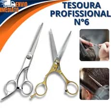 Tesoura Barbeiro Cabeleleiro N°6 Unissex Profissional Barba Cabelo Salão Barbearia