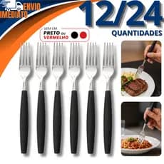 Kit 12/24 Garfo De Mesa 18cm Em Inox Com Cabo De Plástico Premium Utensílio Cozinha Linha Colorida Restaurante