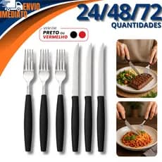 Kit 24/48/72 Garfo E Faca Em Inox Cabo De Plástico Premium Linha Colorida Cozinha Restaurante Lanchonete