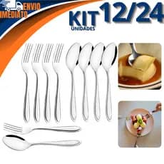 Kit 12/24 Garfo E Colher De Sobremesa Em Inox 16cm Ideal Para Bolos Doces Colher Resistente Moderna