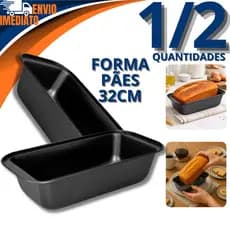 Forma Para Pão Grande 32cm 1/2 Teflon Antiaderente Ideal Para Pães Bolos Tortas Utensilio Cozinha