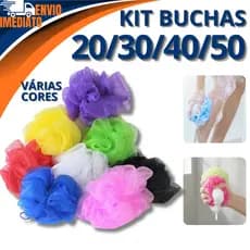 Kit 20/30/40/50 Esponja Bucha De Banho Nylon Com Cordinha Macia Esfoliante Várias Cores