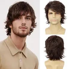 Peruca Masculina 42741, Cabelo Curto Castanho Escuro para Homens, Anti-Deformação, Estilo Natural e Moderno PDQH