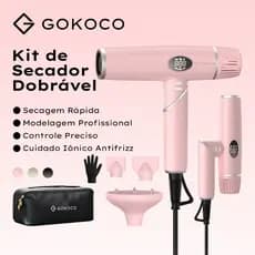 GOKOCO 3 em 1 Kit de Secador Dobravel Secagem Rapida Modelagem Profissional Cuidado Ionico Antifrizz Bivolt 110-220V