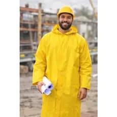 Capa de Chuva Amarela Impermeável PVC Capuz Forrada EPI Proteção Reforçada Resistente Segurança Obras Trabalho Forro Ar