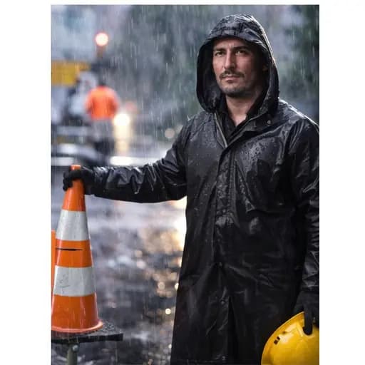 Capa de Chuva Preta Impermeável PVC Capuz Forrada EPI Proteção Reforçada Resistente Segurança Obras Trabalho Forro Ar