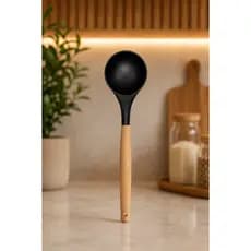 Concha de Silicone Preta Oikos Cabo de Madeira Cozinha Kit Utensílios Pçs Conjunto Resistente Colorida Completa Multiuso
