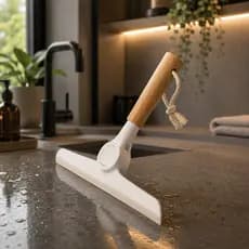 Rodo de Pia Dobrável com Cabo de Bambu Branco Oikos Cozinha Limpeza Kit Multiuso Pia Banheiro Rodinho Limpa Retrátil