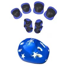 Kit Proteção Infantil 7 Peças AZUL Capacete + Joelheiras + Cotoveleiras Bicicleta, Patins e Patinete