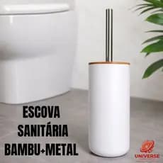 Escova Sanitária de Bambu Cabo Metal com Suporte luxo | Escova para Vaso Sanitário Ecológica, Resistente, Moderna E Liso