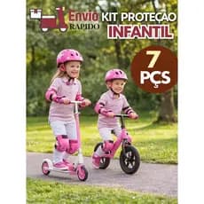 Kit Proteção Infantil 7 Peças ROSA Capacete + Joelheiras + Cotoveleiras Bicicleta, Patins e Patinete